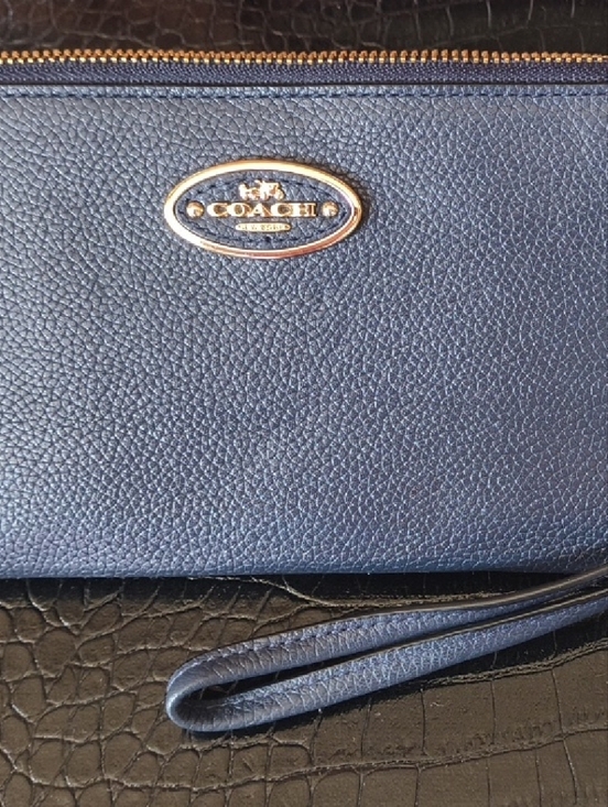 Coach Handbags - Coach Navy Blue Leather Wristlet (LARGE SIZE) with Gold Hardware Coach New York